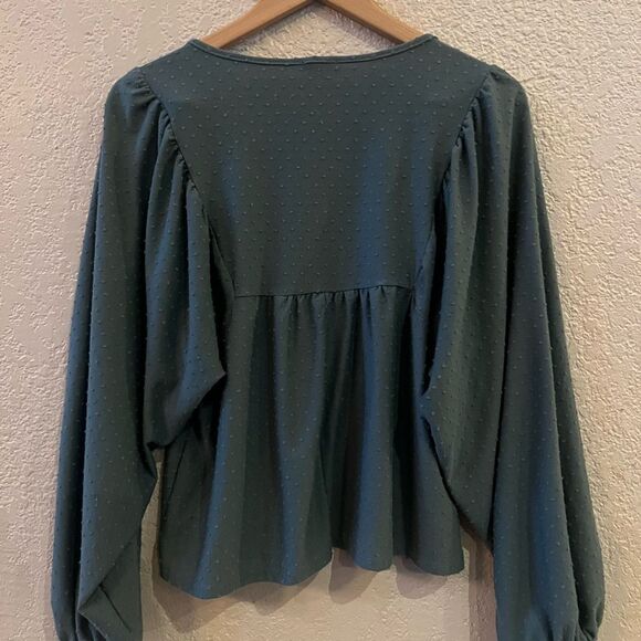 Peach Love Blouse Sz L Boho V-neck 3 Buttons - Picture 3 of 6